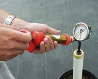 Hand pump to create vacuum in lysimeter